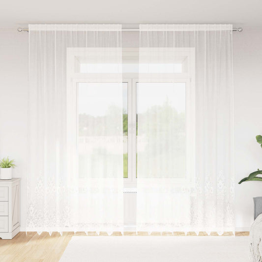 vidaXL Κουρτίνα Δαντέλας με κουρτίνες Λευκό 300 x 200 cm Πολυεστέρας