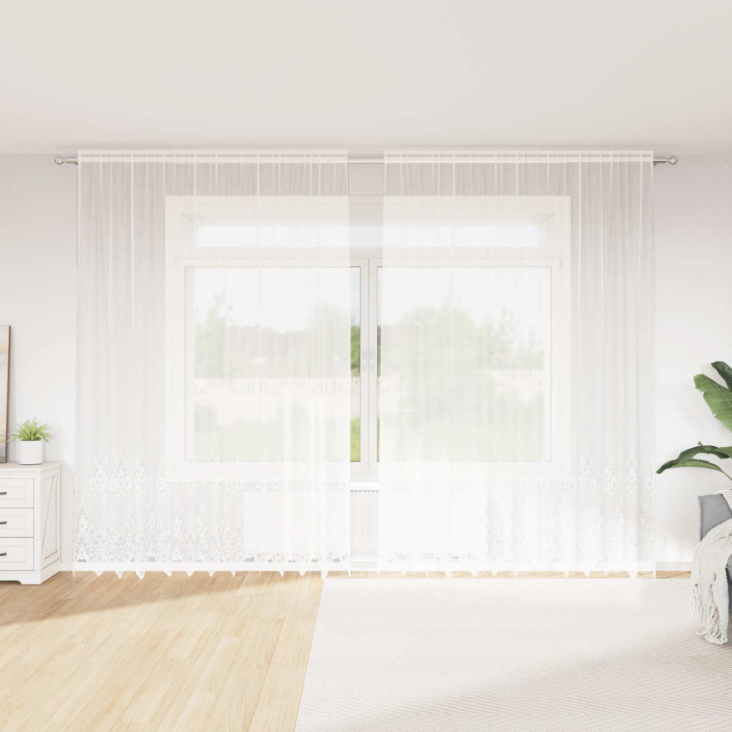 vidaXL Κουρτίνα Δαντέλας με κουρτίνες Λευκό 300 x 300 cm Πολυεστέρας