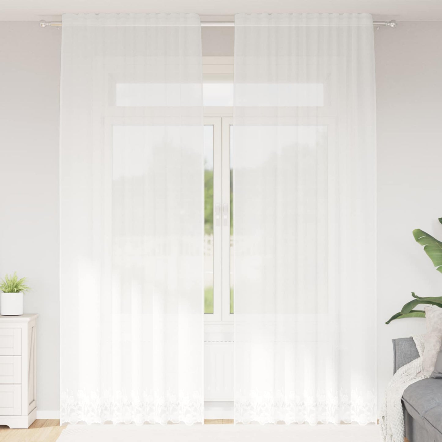 vidaXL Κουρτίνα Δαντέλας με κουρτίνες Λευκό 300 x 150 cm Πολυεστέρας