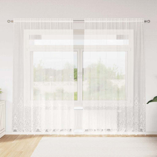 vidaXL Κουρτίνες με κουρτίνες Floral Λευκό 200 x 240 cm Πολυεστέρας
