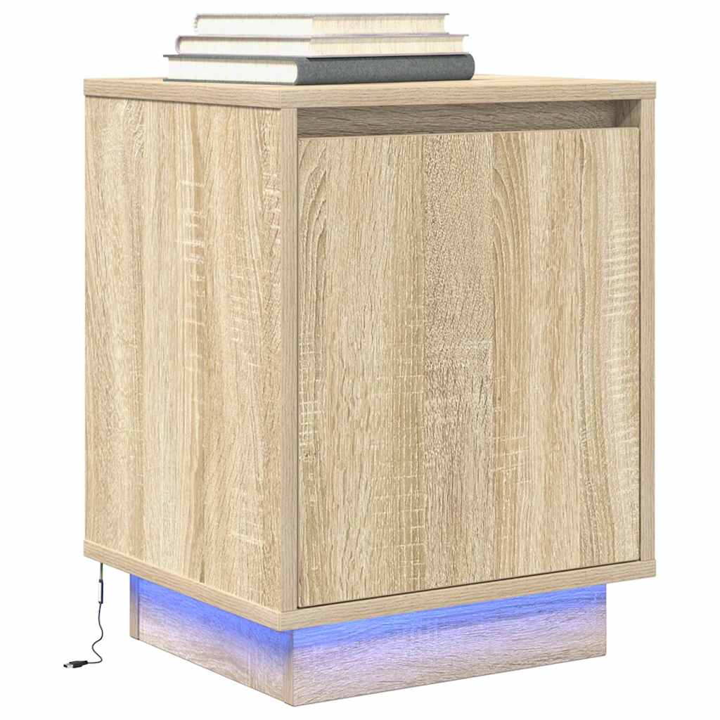 vidaXL Κομοδίνο με φώτα LED Sonoma Oak 38x34x50 cm