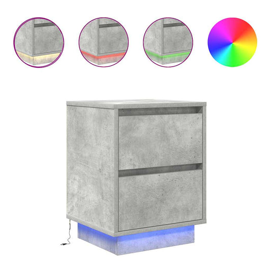 vidaXL Κομοδίνο με φώτα LED Μπετόν Γκρι 38x34x50 cm