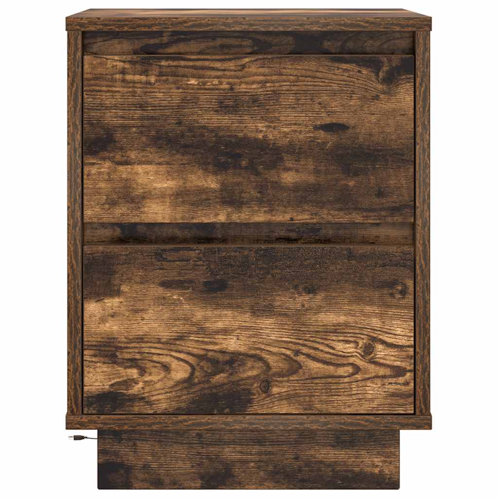 vidaXL Κομοδίνο με φώτα LED Καπνιστή βελανιδιά 38x34x50 cm