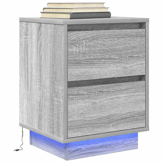 vidaXL Κομοδίνο με φώτα LED Γκρι Sonoma 38x34x50 cm