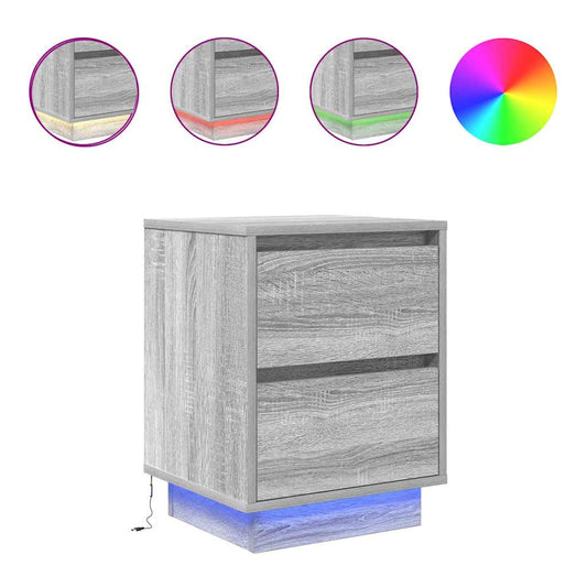 vidaXL Κομοδίνα με φώτα LED 2 τεμάχια Γκρι Sonoma 38x34x50 cm