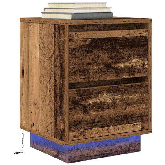 vidaXL Κομοδίνο με φώτα LED Παλιό ξύλο 38x34x50 cm
