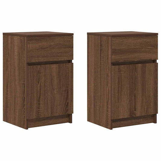 vidaXL Κομοδίνα 2 τεμ. Καφέ Δρυς 39x35x65 εκ. Επεξεργασμένο Ξύλο