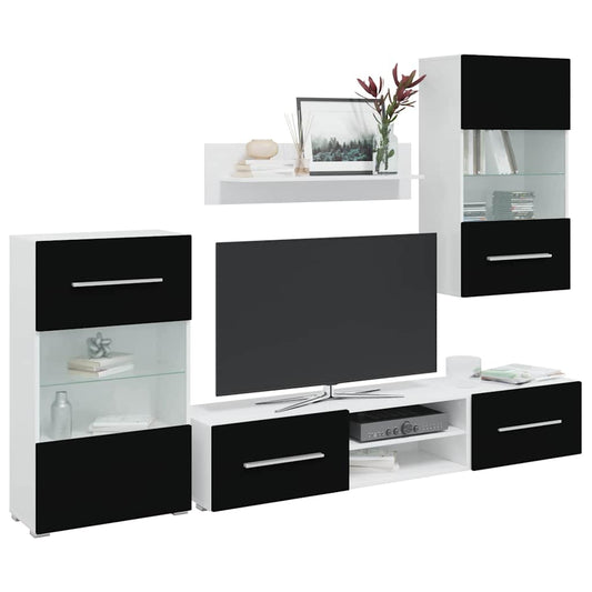 vidaXL Μονάδες τηλεόρασης 5 τεμαχίων με φωτισμό LED Ματ Μαύρο