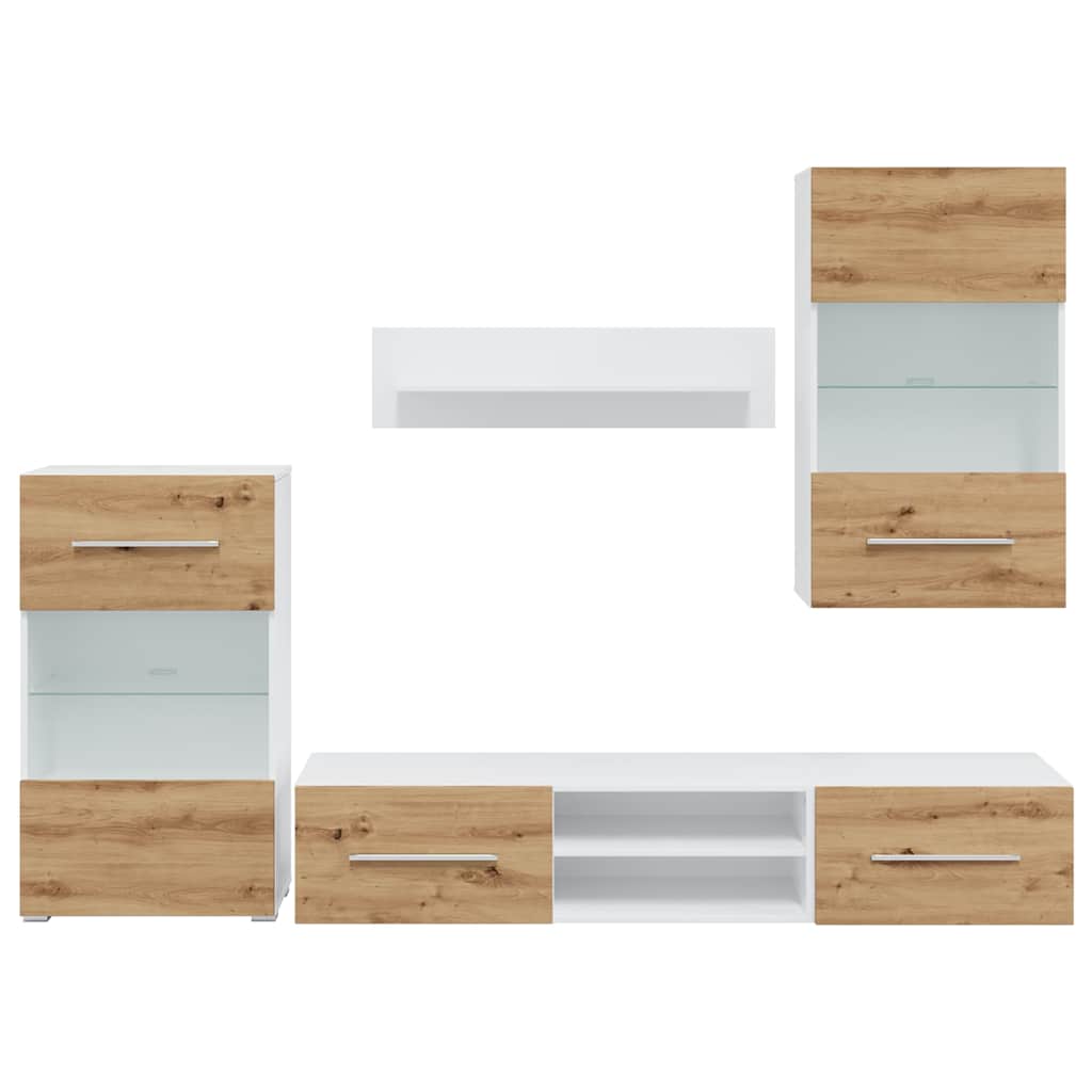 vidaXL Μονάδες τηλεόρασης 5 τεμαχίων με φωτισμό LED Δρυς τεχνίτης