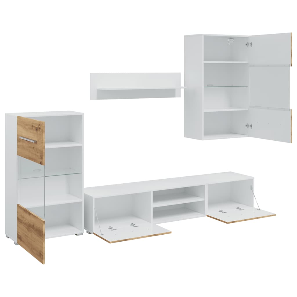 vidaXL Μονάδες τηλεόρασης 5 τεμαχίων με φωτισμό LED Δρυς τεχνίτης