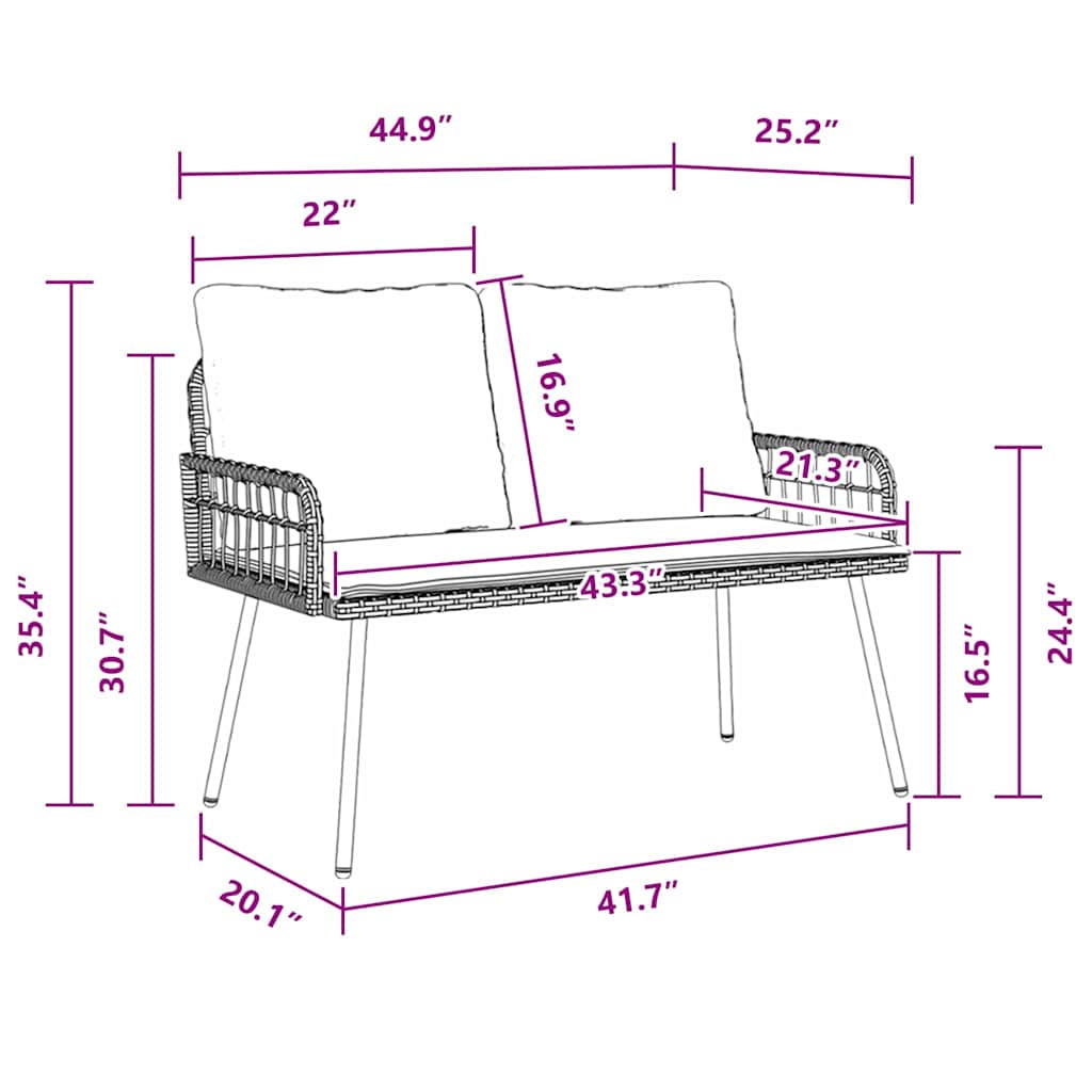 vidaXL Παγκάκι Κήπου Μαύρο 114x64x78 εκ. Πολυ Ράταν