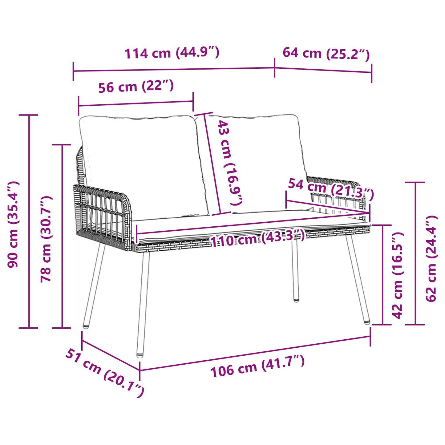 vidaXL Παγκάκι κήπου με μαξιλάρι Ανθρακί 114 x 64 x 90 εκ. Ατσάλι