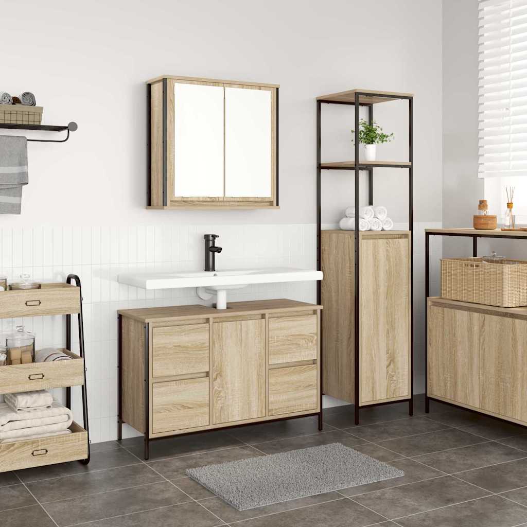 vidaXL Σετ Επίπλων Μπάνιου με συρτάρι 2 pcs Βελανιδιά Σονομά και Μαύρο