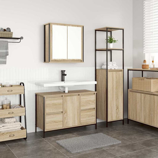 vidaXL Σετ Επίπλων Μπάνιου με συρτάρι 2 pcs Βελανιδιά Σονομά και Μαύρο