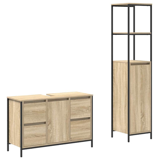vidaXL Σετ Επίπλων Μπάνιου με συρτάρι 2 pcs Βελανιδιά Σονομά και Μαύρο
