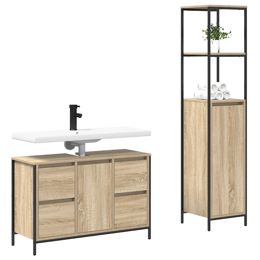 vidaXL Σετ Επίπλων Μπάνιου με συρτάρι 2 pcs Βελανιδιά Σονομά και Μαύρο