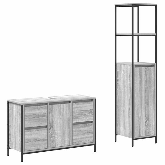 vidaXL Σετ Επίπλων Μπάνιου με συρτάρι 2 pcs Γκρι σονόμα και Μαύρο