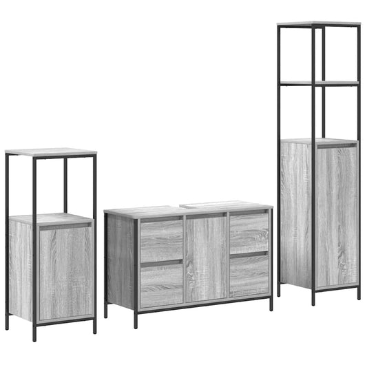 vidaXL Σετ Επίπλων Μπάνιου με συρτάρι 3 pcs Γκρι σονόμα και Μαύρο