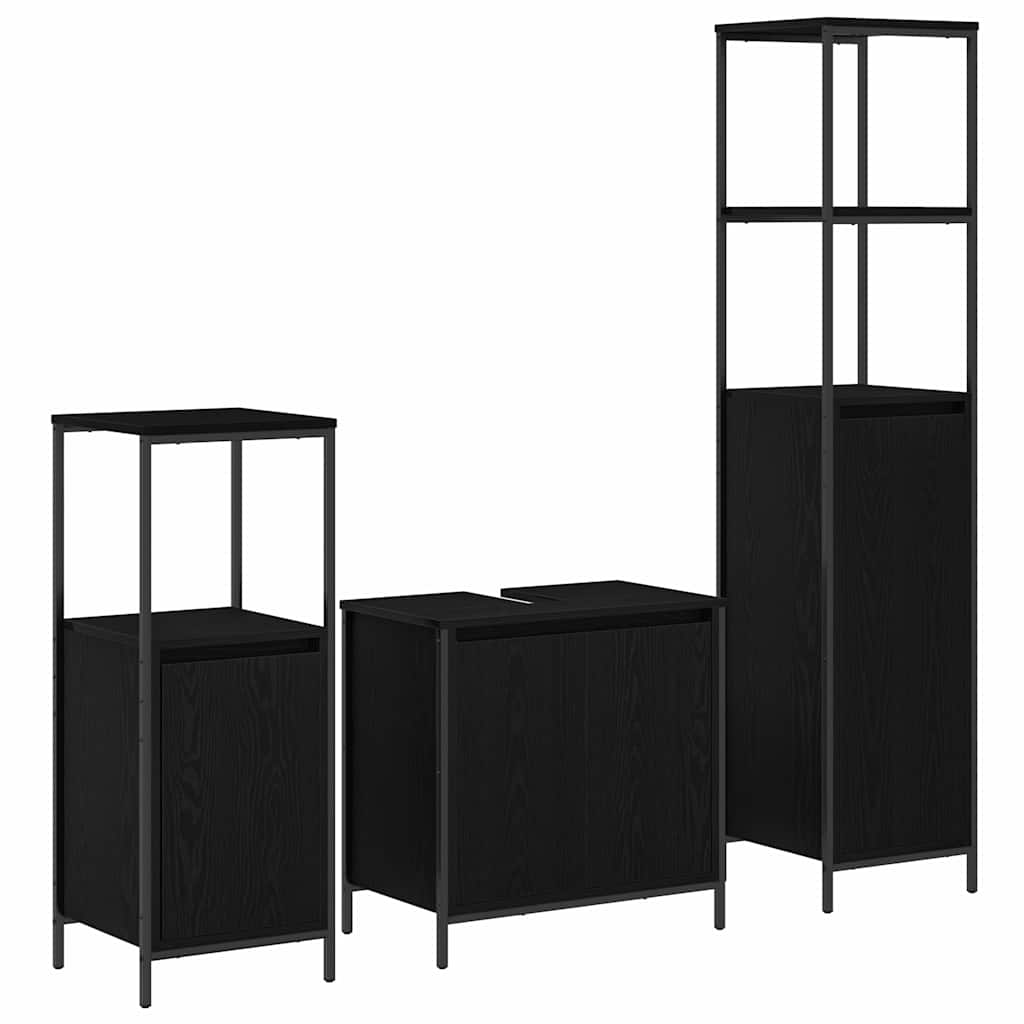 vidaXL Σετ Επίπλων Μπάνιου με ράφι 3 pcs Μαύρη δρυς 36 x 35 x 165 εκ