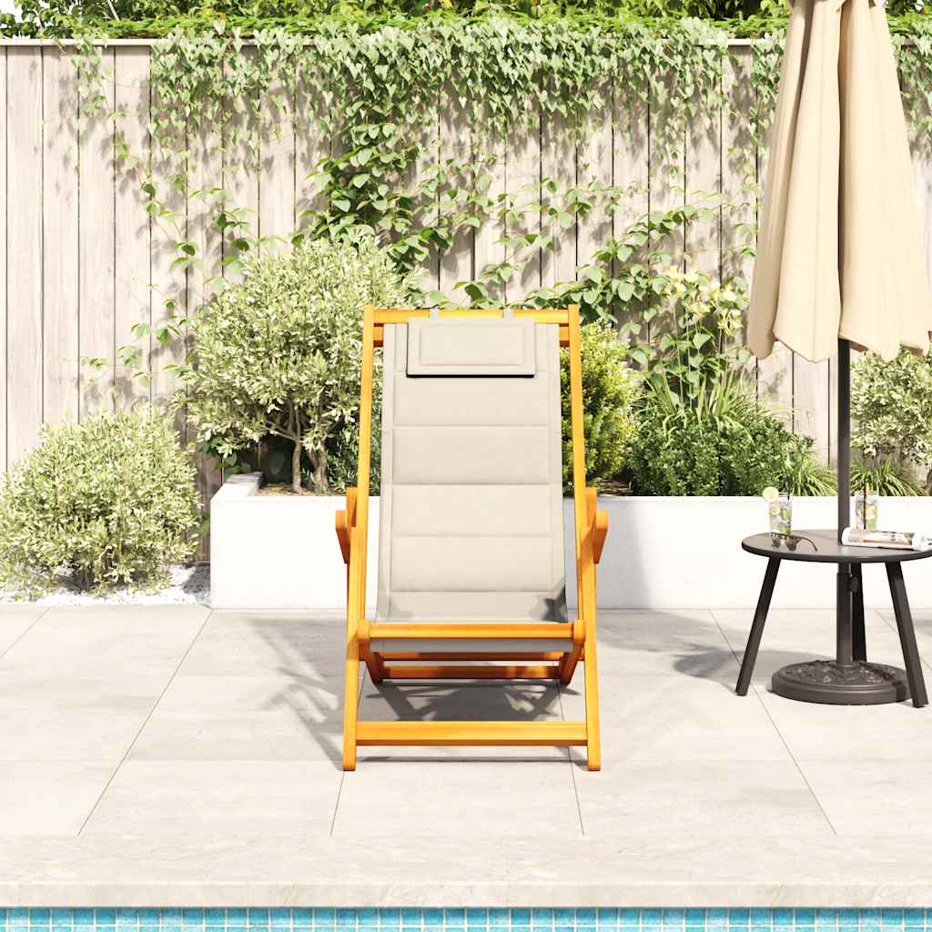 vidaXL Πτυσσόμενη Καρέκλα με Μπράτσα από Κρεμ Ξύλο Ακακίας & Υφασμάτινο Τεξτιλίν