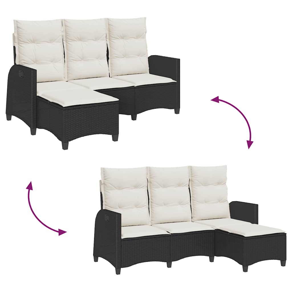 vidaXL Ανακλινόμενος καναπές κήπου με μαξιλάρια σε σχήμα L Μαύρος