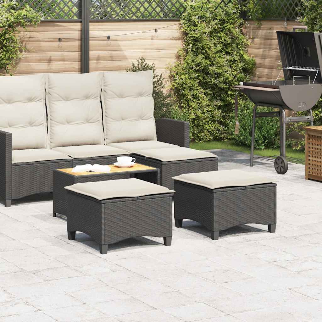 vidaXL Σκαμπό Κήπου με Μαξιλάρια 2 τεμ. Μαύρα 55x55x36 εκ. από Συνθετικό Ρατάν