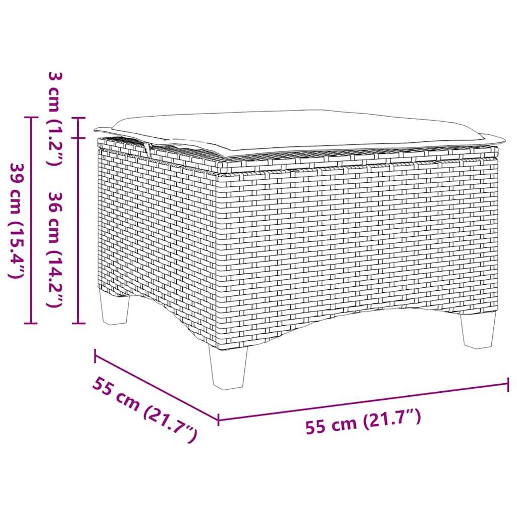 vidaXL Σκαμπό Κήπου με Μαξιλάρια 2 τεμ. Μαύρα 55x55x36 εκ. από Συνθετικό Ρατάν