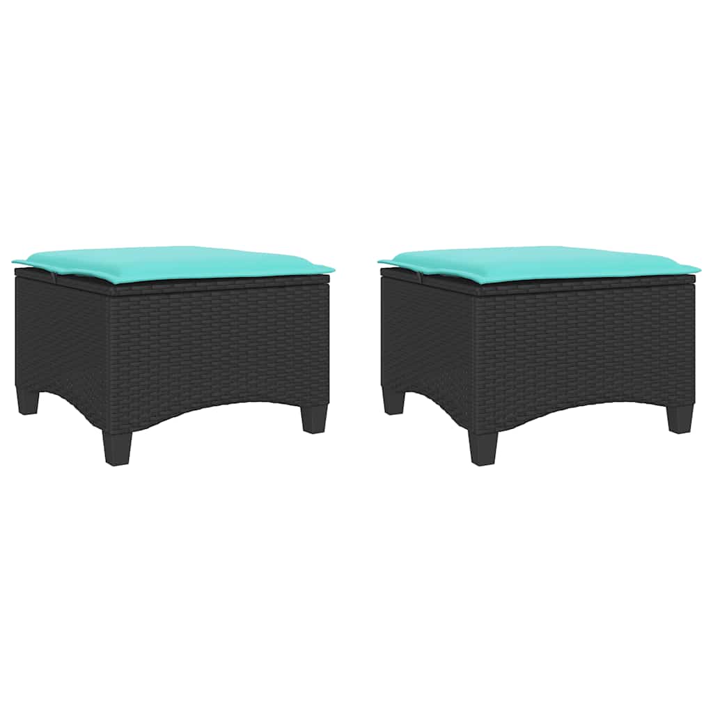 vidaXL Σκαμπό Κήπου με Μαξιλάρια 2 τεμ. Μαύρα 55x55x36 εκ. από Συνθετικό Ρατάν