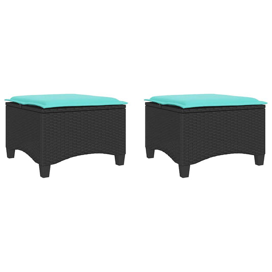 vidaXL Σκαμπό Κήπου με Μαξιλάρια 2 τεμ. Μαύρα 55x55x36 εκ. από Συνθετικό Ρατάν