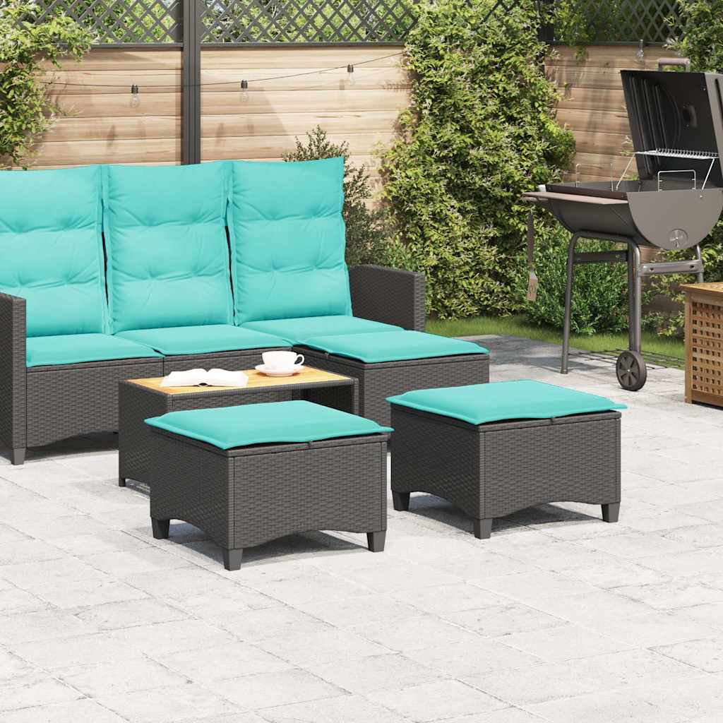 vidaXL Σκαμπό Κήπου με Μαξιλάρια 2 τεμ. Μαύρα 55x55x36 εκ. από Συνθετικό Ρατάν