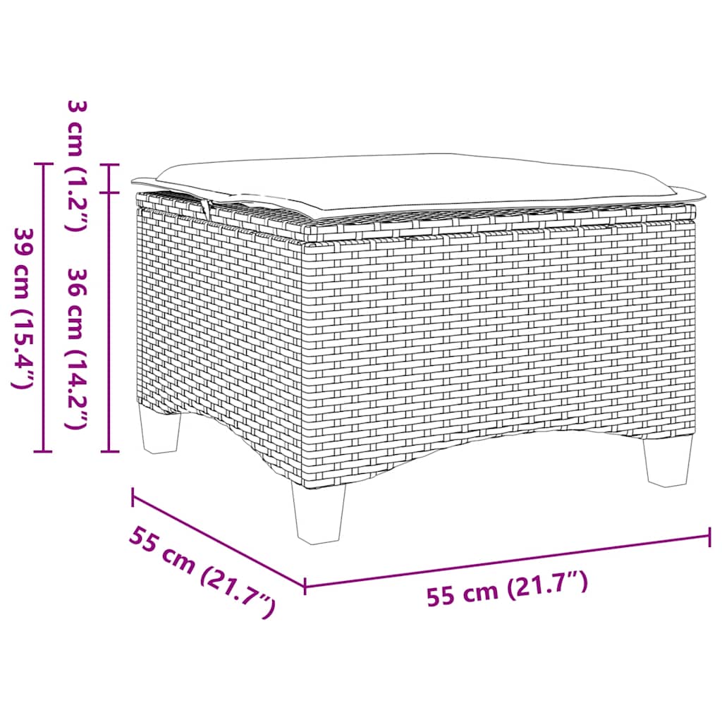 vidaXL Σκαμπό Κήπου με Μαξιλάρια 2 τεμ. Μαύρα 55x55x36 εκ. από Συνθετικό Ρατάν