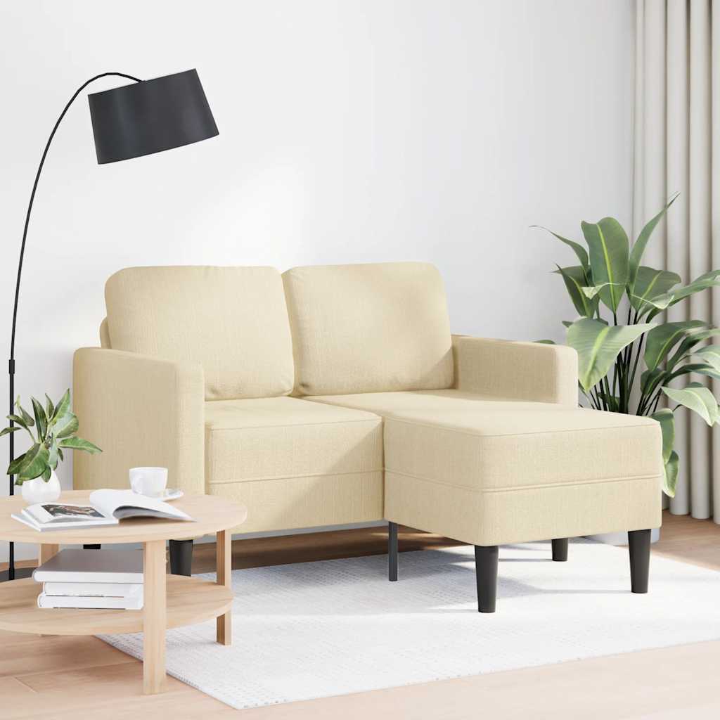 vidaXL 2θέσιος καναπές με καναπέ σε σχήμα L Κρέμα 125 εκ. Ύφασμα