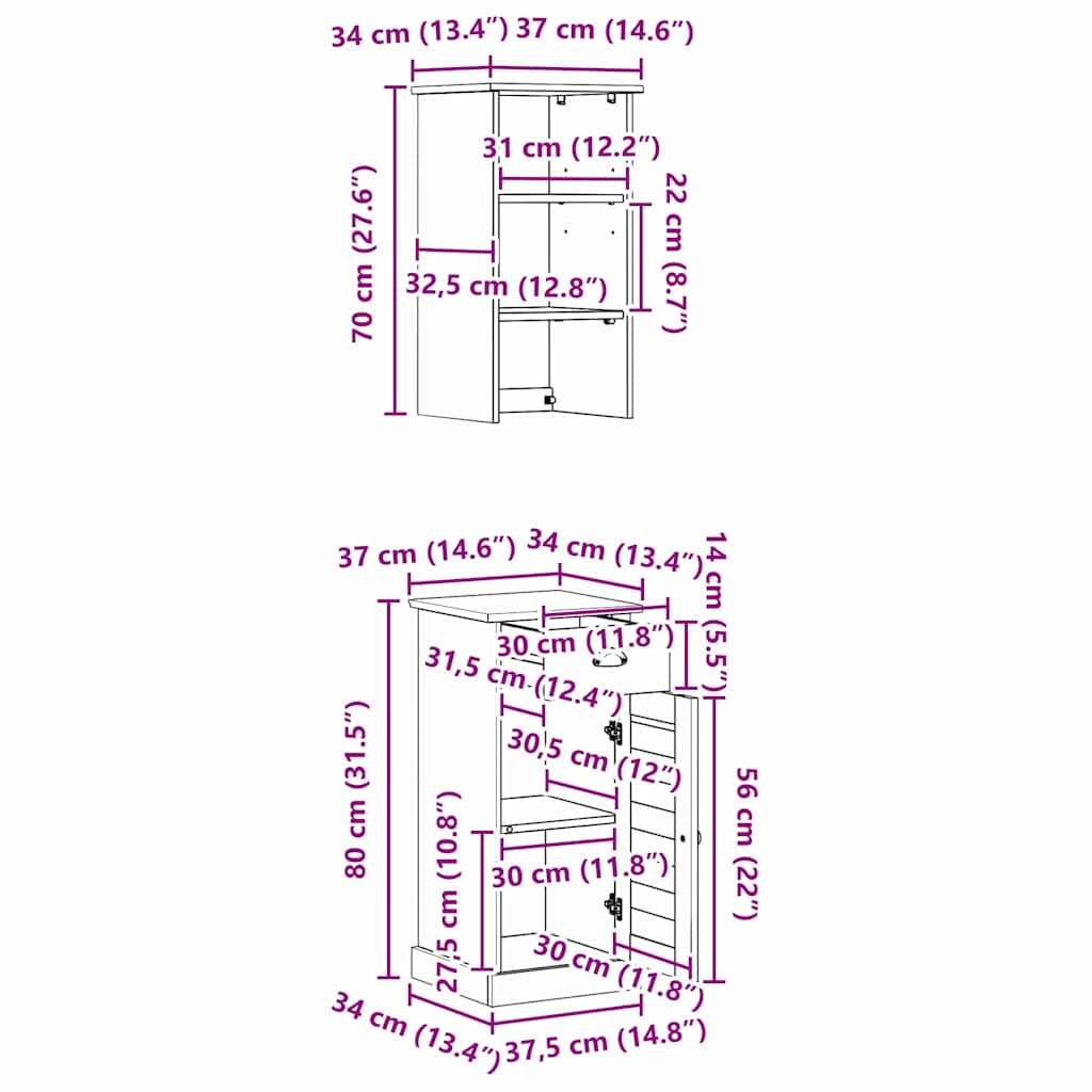 vidaXL Σετ Επίπλων Μπάνιου 2 pcs Καφέ και Λευκό 37 x 34 x 150 εκ