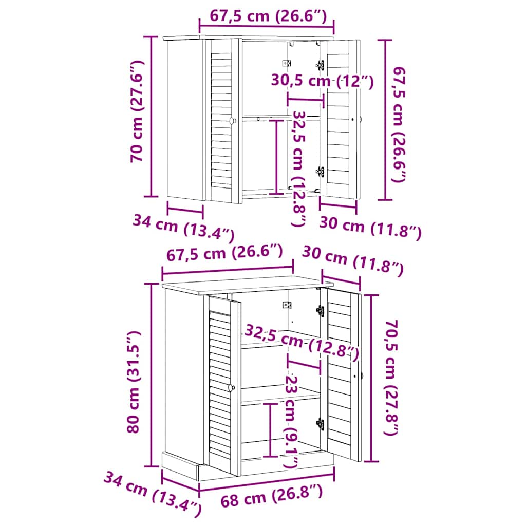 vidaXL Σετ Επίπλων Μπάνιου με ράφι με αποθήκευση με πόρτα 2 pcs Καφέ 67.5 x 34 x 80 εκ.