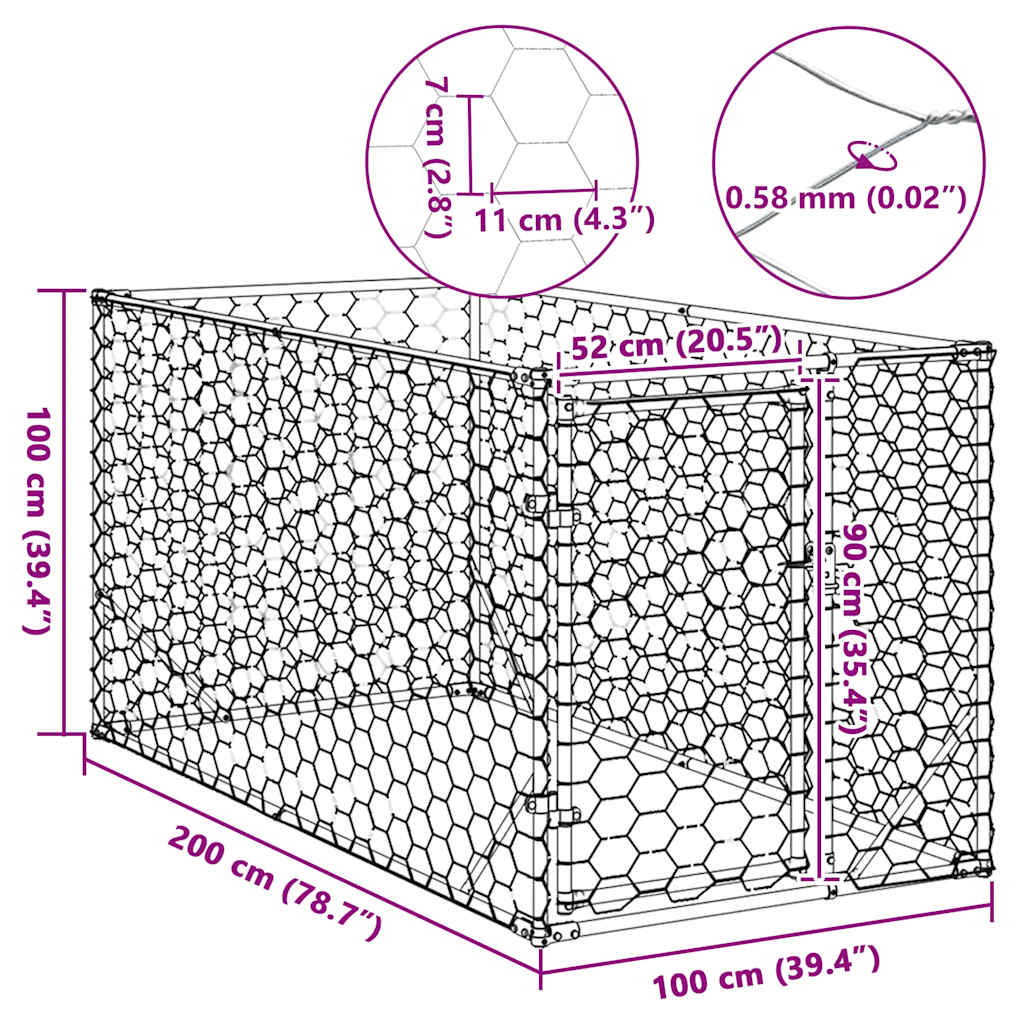 vidaXL Σπιτάκι Σκύλου Εξωτερικού Χώρου με Πόρτα 2x1x1 μ. από Γαλβανισμένο Ατσάλι