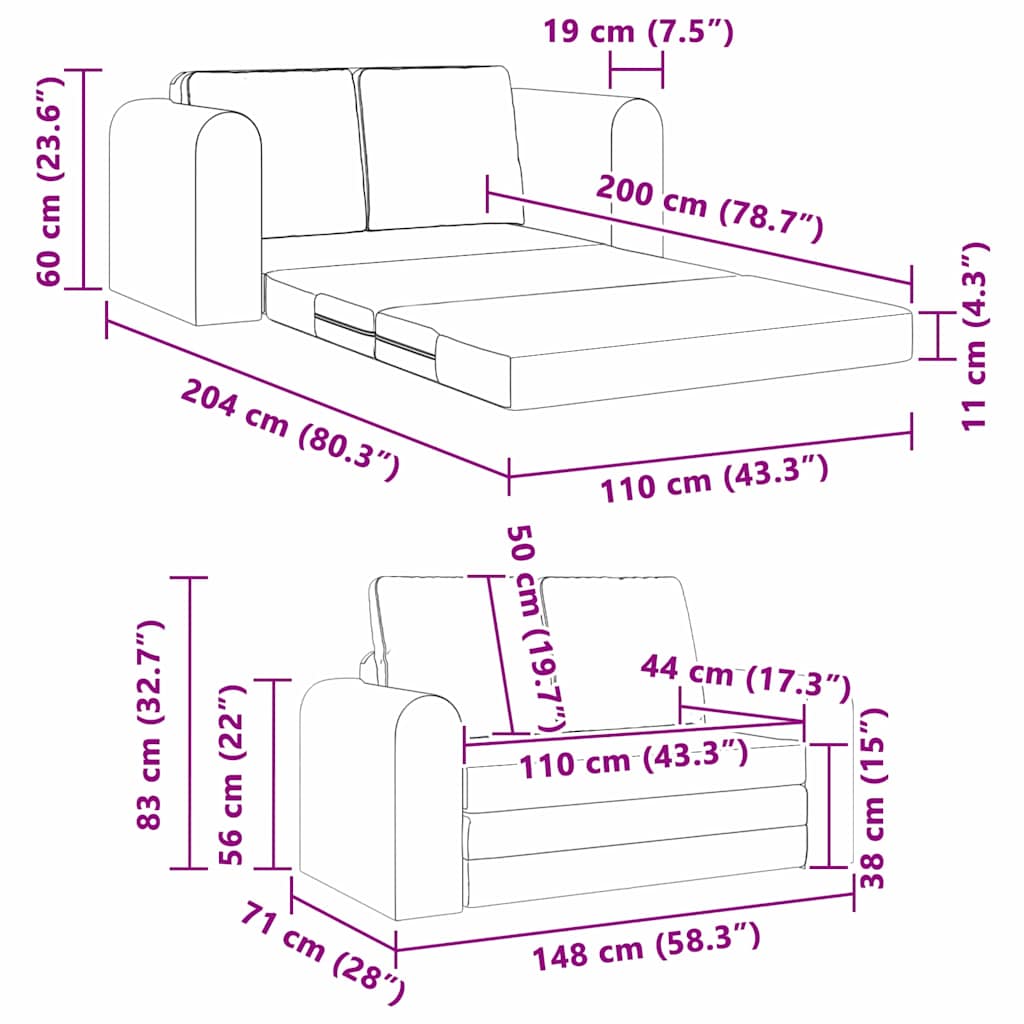 vidaXL Κρεβάτι καναπές 60cm Μαύρο ύφασμα