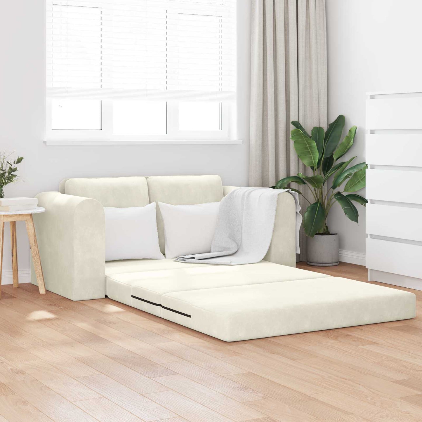 vidaXL Κρεβάτι καναπές Κρεμ 148 x 71 x 83 εκ. Βελούδο