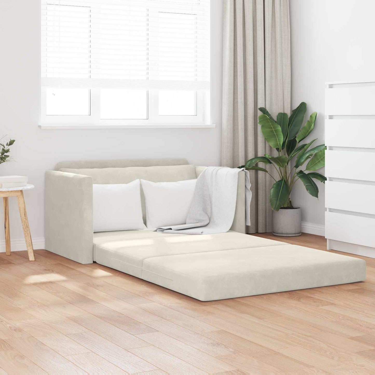vidaXL Κρεβάτι καναπές 110cm Κρεμ Βελούδο
