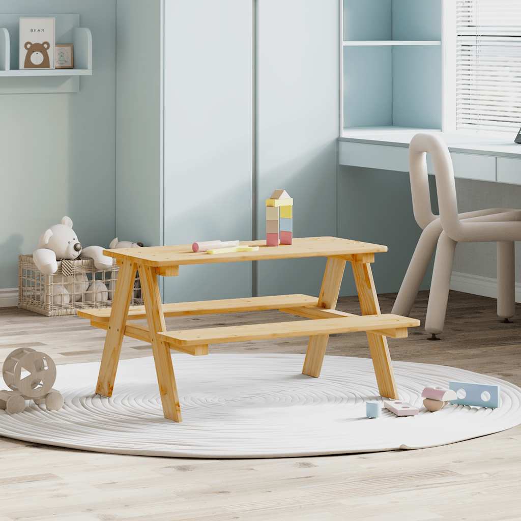 vidaXL Παιδικό Τραπέζι με Πάγκους IRUN 90x79,5x50 εκ. από Μασίφ Ξύλο