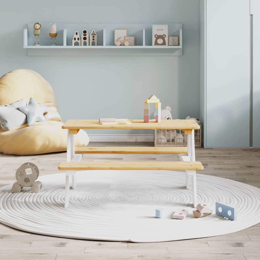 vidaXL Παιδικό Τραπέζι με Πάγκους IRUN Λευκό 90x79,5x50 εκ. Μασίφ Ξύλο