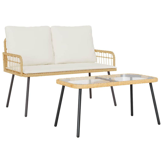 vidaXL 2 Τεμαχίων Σετ Κήπου για Φαγητό με Μαξιλάρια Φυσικό Πολυ Ρατάν