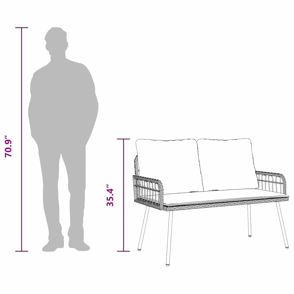 vidaXL 2 Τεμαχίων Σετ Κήπου για Φαγητό με Μαξιλάρια Φυσικό Πολυ Ρατάν