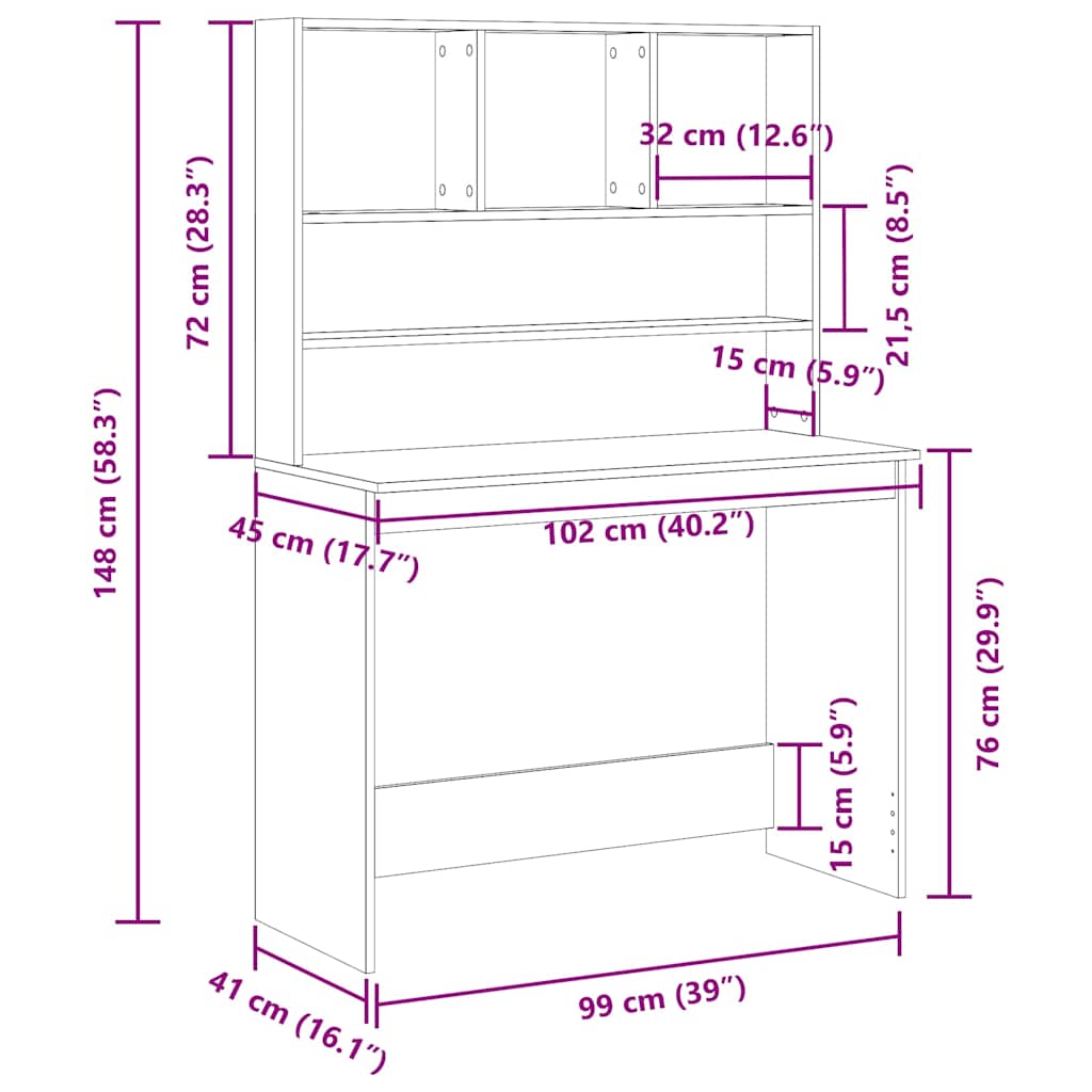 vidaXL Γραφείο με Ράφια Μαύρη Δρυς 102 x 45 x 148 εκ. από Τεχνητό Ξύλο