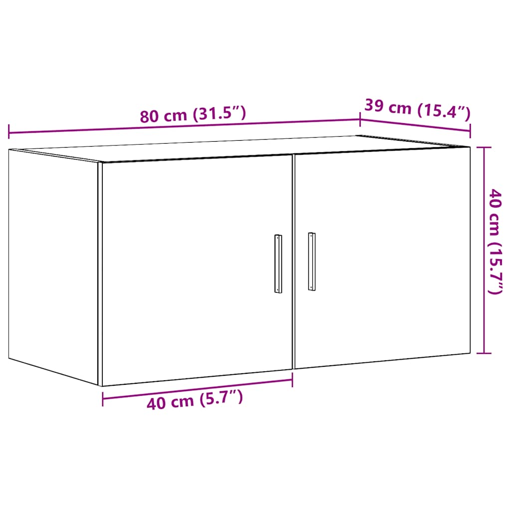 vidaXL Ντουλάπι Τοίχου Μαύρο Δρυς 80x39x40 εκ. Επεξεργασμένο Ξύλο