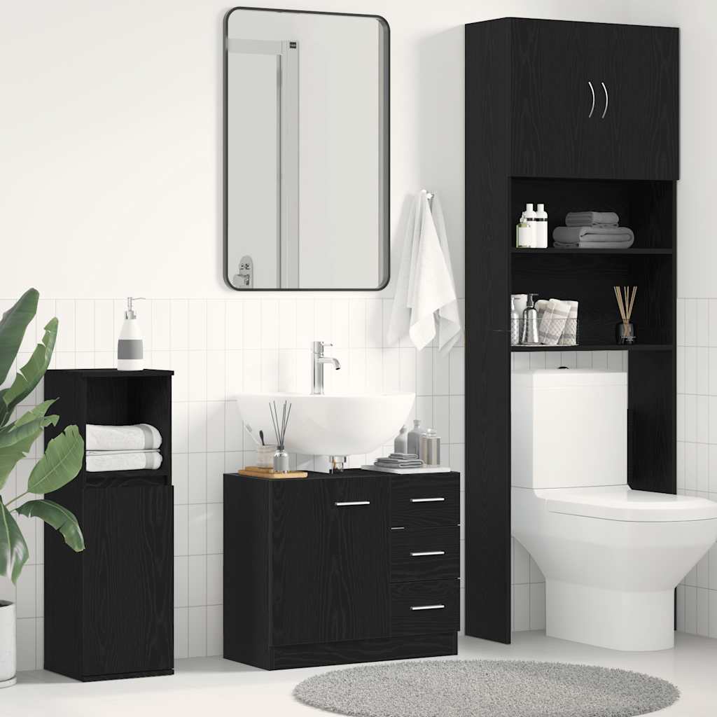 vidaXL Ντουλάπι Νιπτήρα Μαύρο Δρυς 63x30x54 εκ. από Τεχνητό Ξύλο