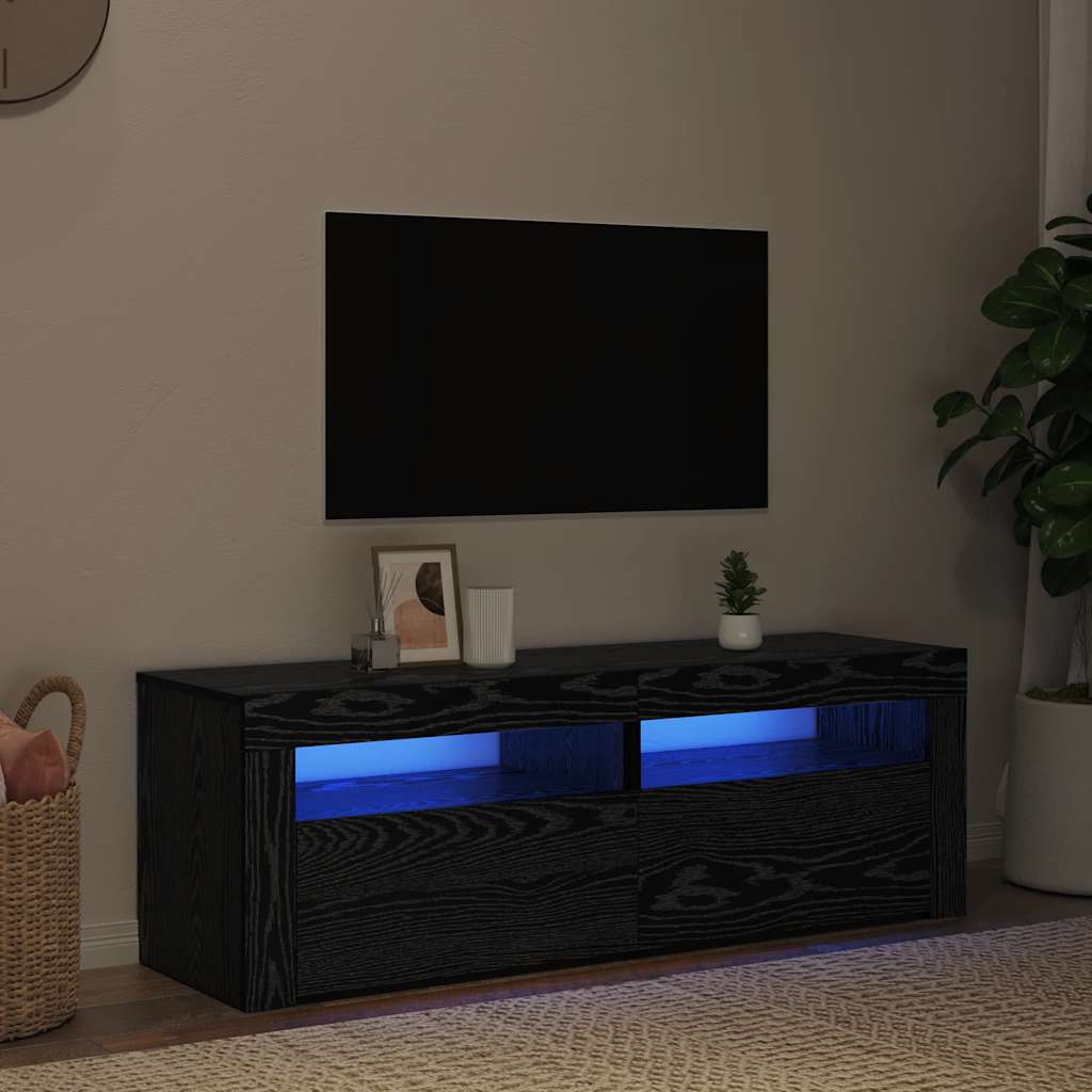 vidaXL Έπιπλο Τηλεόρασης με Φωτιστικά LED Μαύρο Δρυς 120x35x40 εκ. από Τεχνητό Ξύλο