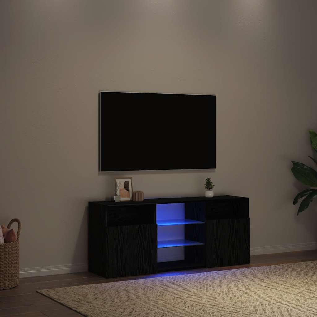 vidaXL Έπιπλο Τηλεόρασης με Φωτιστικά LED Μαύρο Δρυς 120x30x50 εκ. από Τεχνητό Ξύλο
