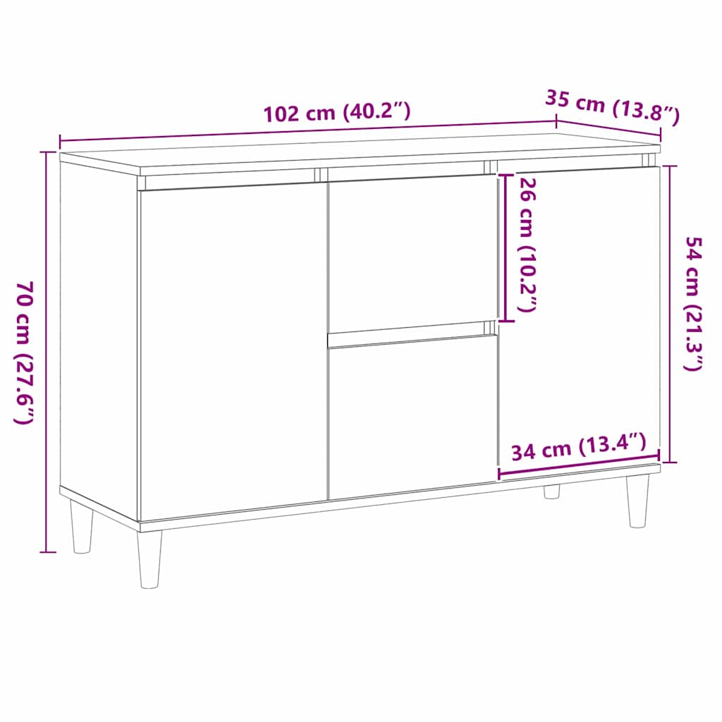 vidaXL Πλαϊνό γραφείο Μαύρο 102 x 35 x 60 εκ Επεξεργασμένο ξύλο