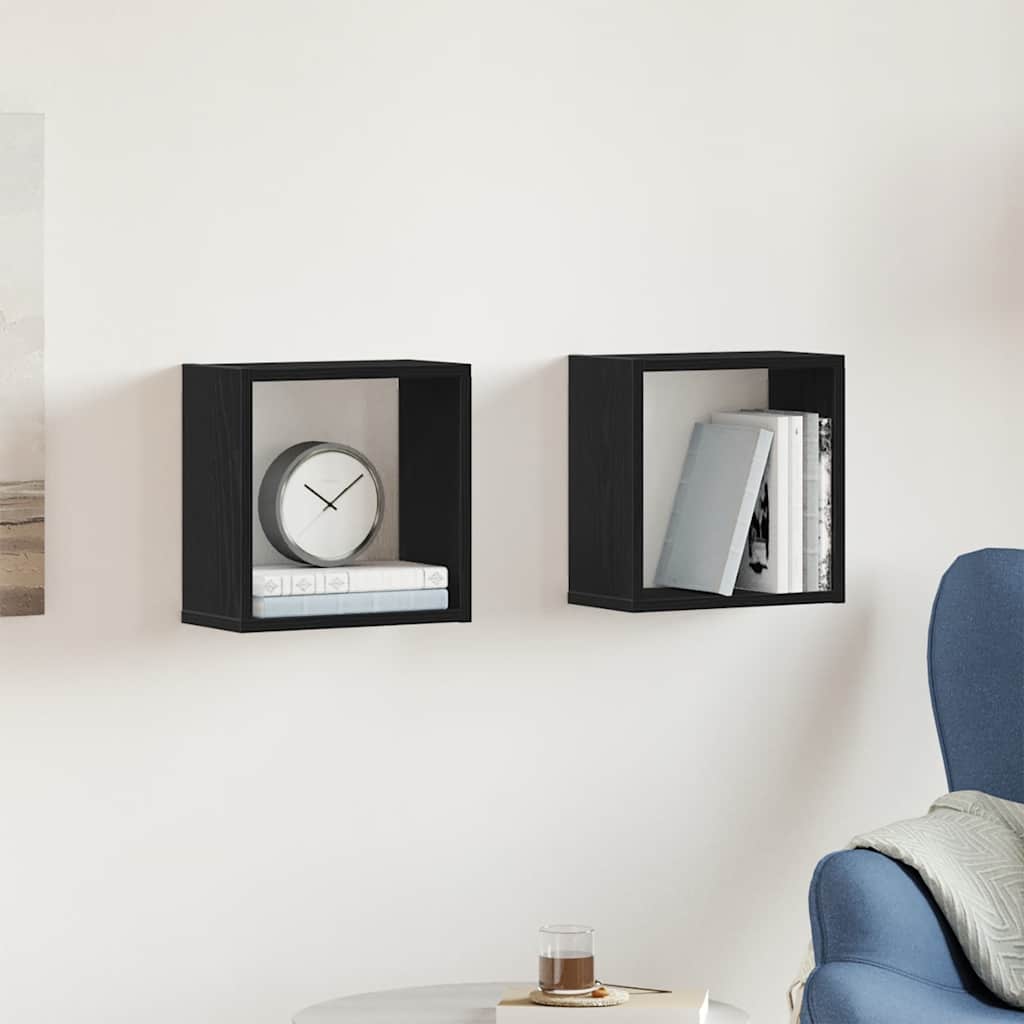 vidaXL Ράφια Τοίχου Κύβοι 2 τεμ. Μαύρο Δρυς 30x15x30 εκ. από Τεχνητό Ξύλο