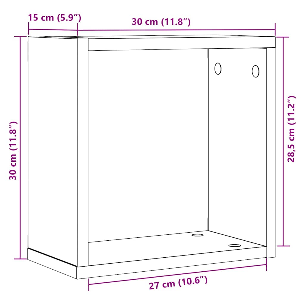 vidaXL Ράφια Τοίχου Κύβοι 2 τεμ. Μαύρο Δρυς 30x15x30 εκ. από Τεχνητό Ξύλο
